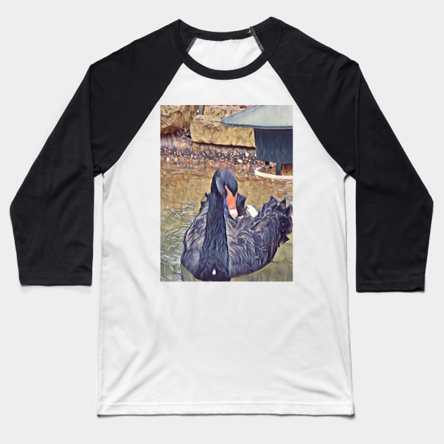 Black Swan Baseball T-Shirt by Sharonzoolady